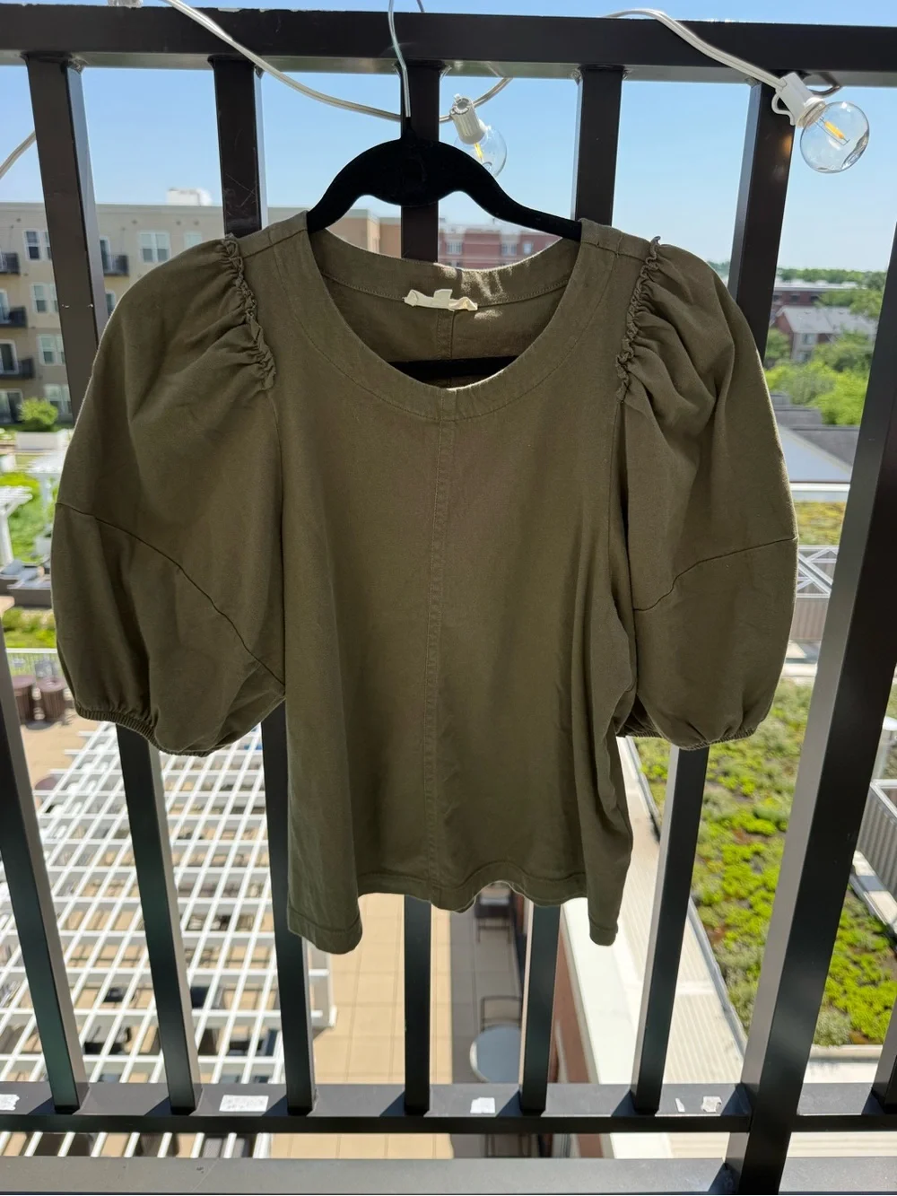Madewell Olive Puff-Sleeve Tee - Short Sleeve